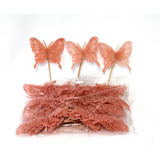 Schmetterling Stecker rosa 24-er Pack - zum Schließen ins Bild klicken