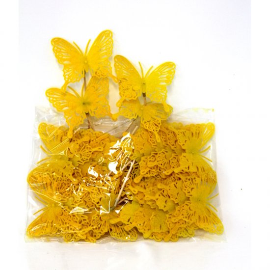 Schmetterling Stecker gelb 24-er Pack - zum Schließen ins Bild klicken