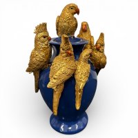 Vase mit Papagei, blau