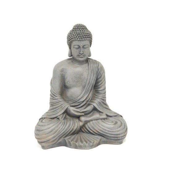 Buddha sitzend grau - zum Schließen ins Bild klicken