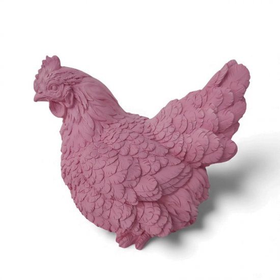 Henne sitzend rosa - zum Schließen ins Bild klicken