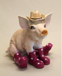 Schwein mit Hut, Stiefel brombeer