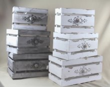 Holzkisten 6-er Set, grau/weiß