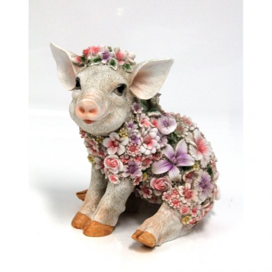 Blumenschwein sitzend - zum Schließen ins Bild klicken