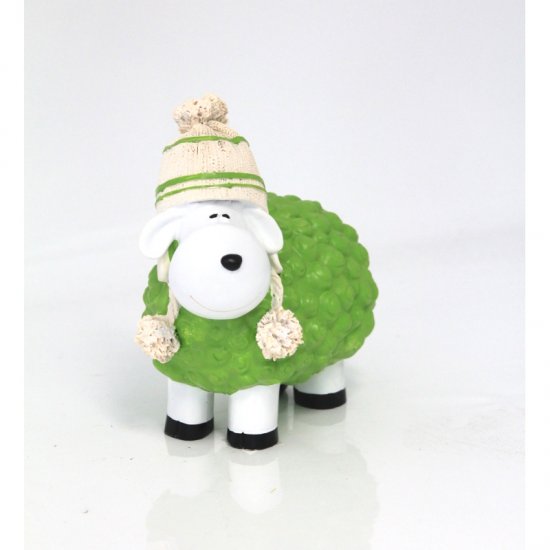 Schaf mit Bommelmütze, grün - zum Schließen ins Bild klicken