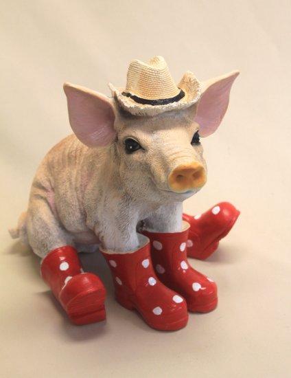 Schwein mit Hut, rot - zum Schließen ins Bild klicken