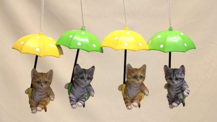 Katze mit Regenschirm, 4-er Set - zum Schließen ins Bild klicken