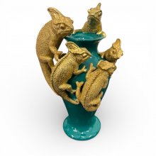 Vase mit Echsen, blau