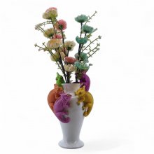 Vase mit Echsen, weiss