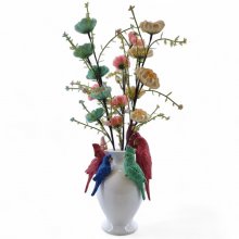 Vase mit Papagei, weiss