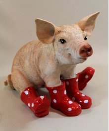 Schwein, Gummistiefel rot