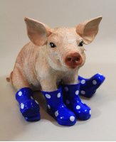 Schwein mit Gummistiefel blau