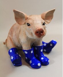 Schwein mit Gummistiefel blau