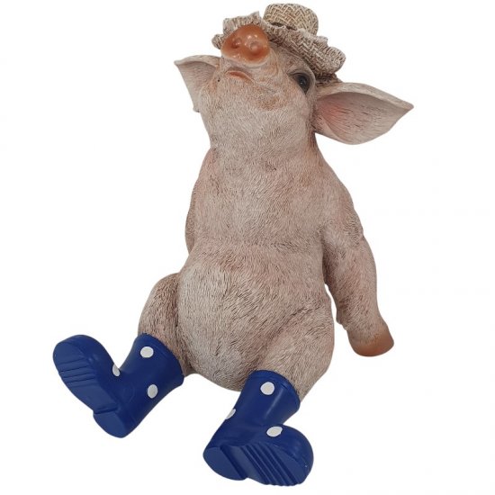Schwein mit Stiefel blau - zum Schließen ins Bild klicken