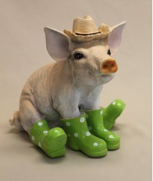 Schwein mit Hut, Stiefel grün