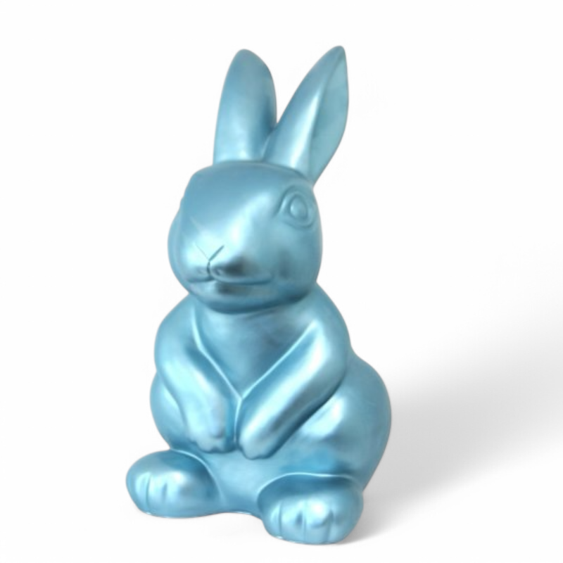Hase sitzend , metallic blau