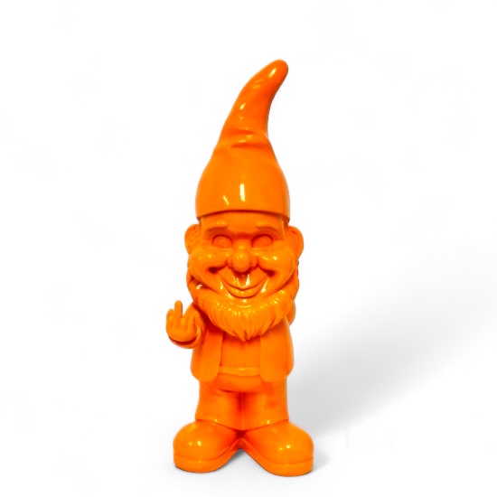 Zwerg Stinkefinger orange, H58cm - zum Schließen ins Bild klicken